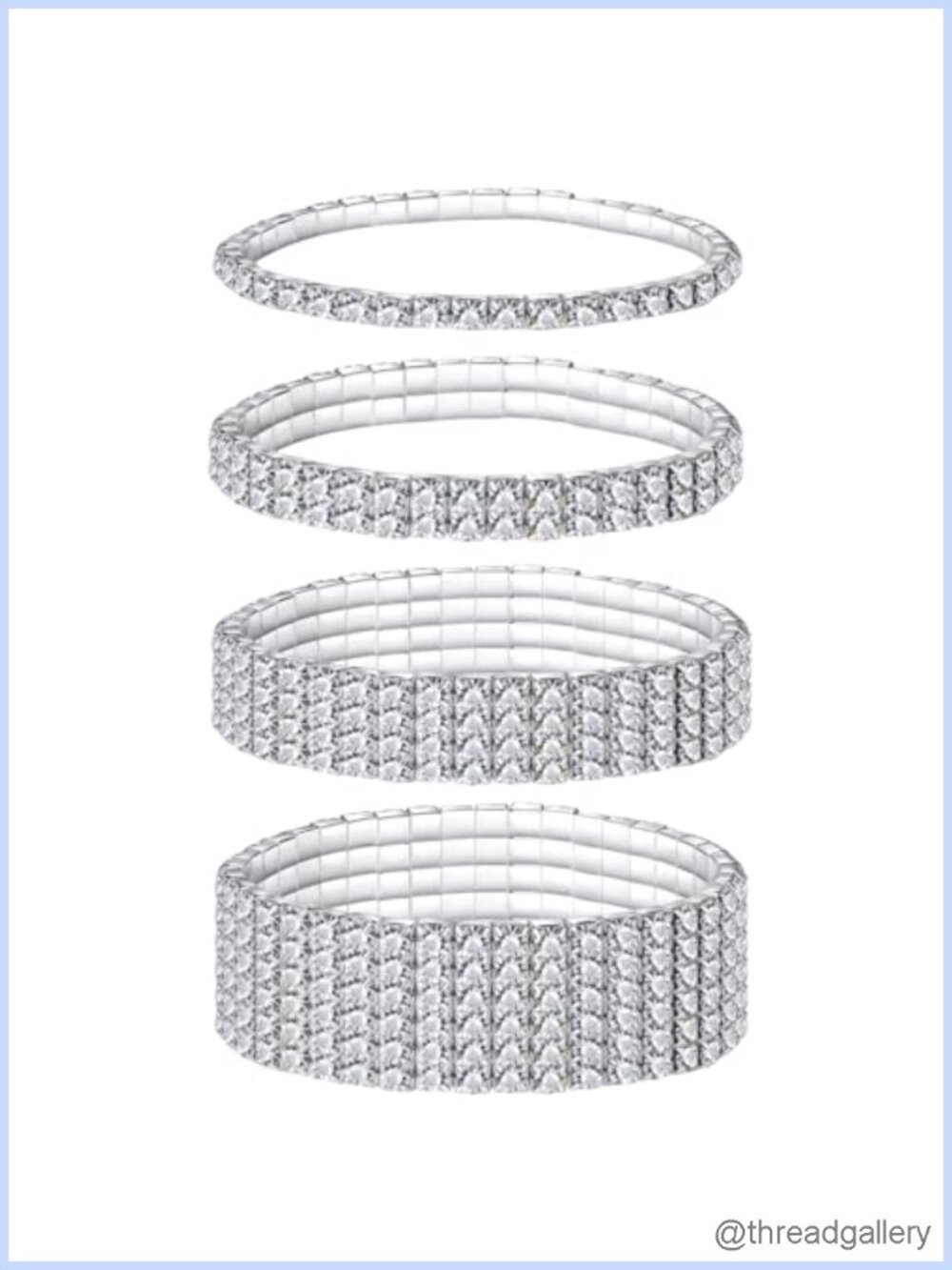 4 Pc Simulated Diamond Stretch Bracelet Set Silver Tone Women